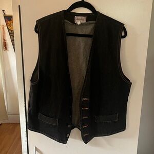 Broadcast Jeans & Casuals Black Denim Vest with Contrast Stitching